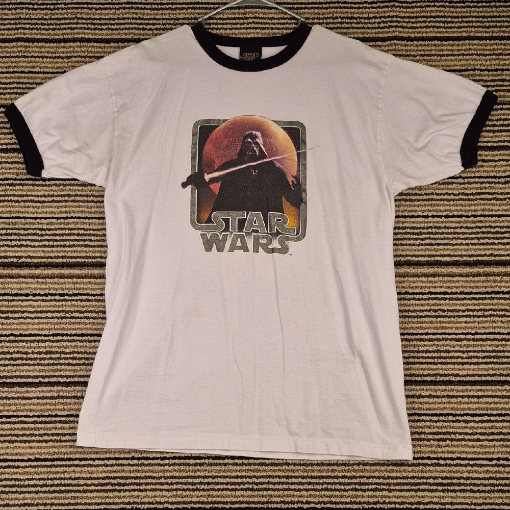 STAR WARS Darth Vader‎ Lucasfilm White Black USA Mens L Ringer Shirt VTG Y2K